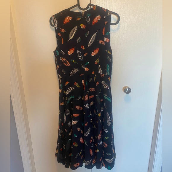 HOBBS London Aideen Navy Feather Print A-Line Swing Dress - Size US4/EU36 - Picture 3 of 6